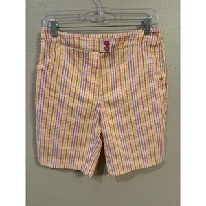 Golf America Plaid Shorts Women 4 Multi-Color Excellent Pink Orange Yellow Golf